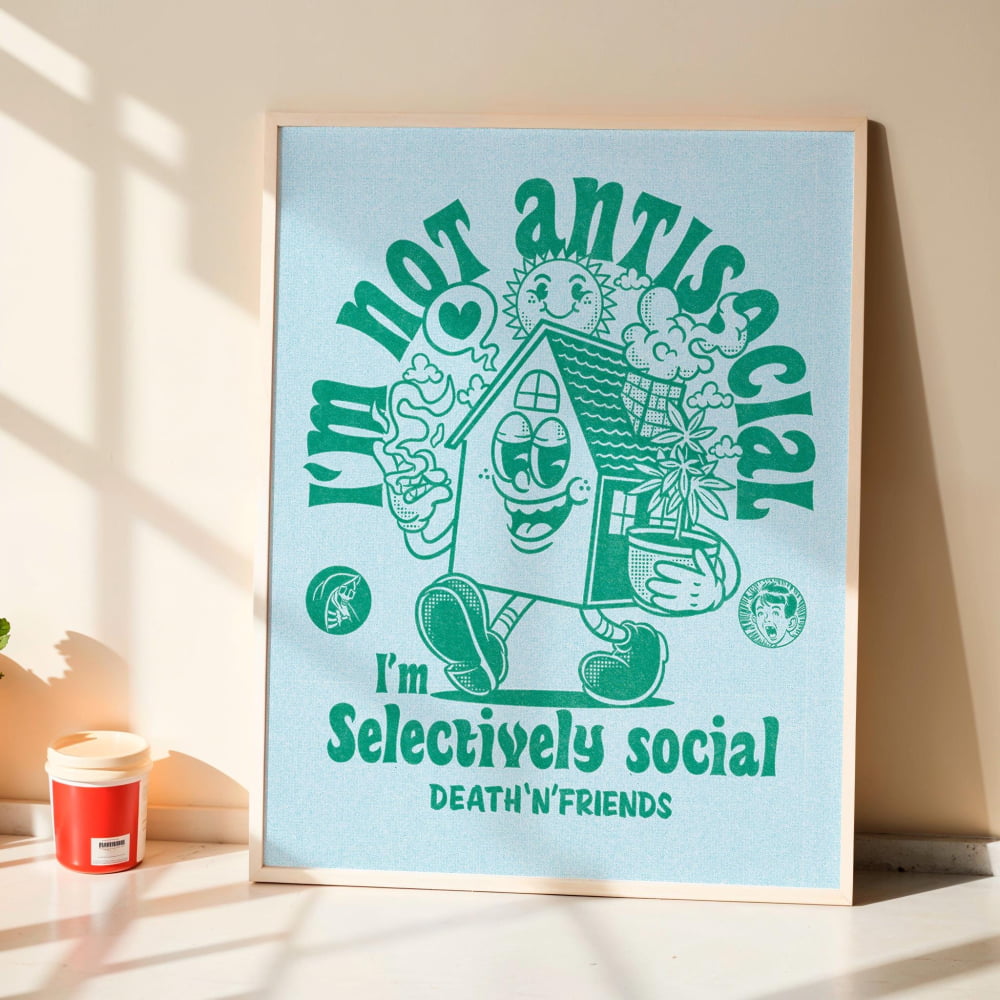 Antisocial Poster - Selectively Social Art | Retro Wall Art