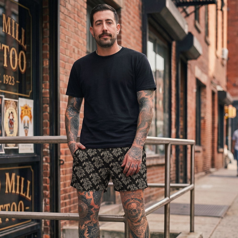 ’Black Harvest’ Goth Swim Shorts - Goth Swim Trunks &