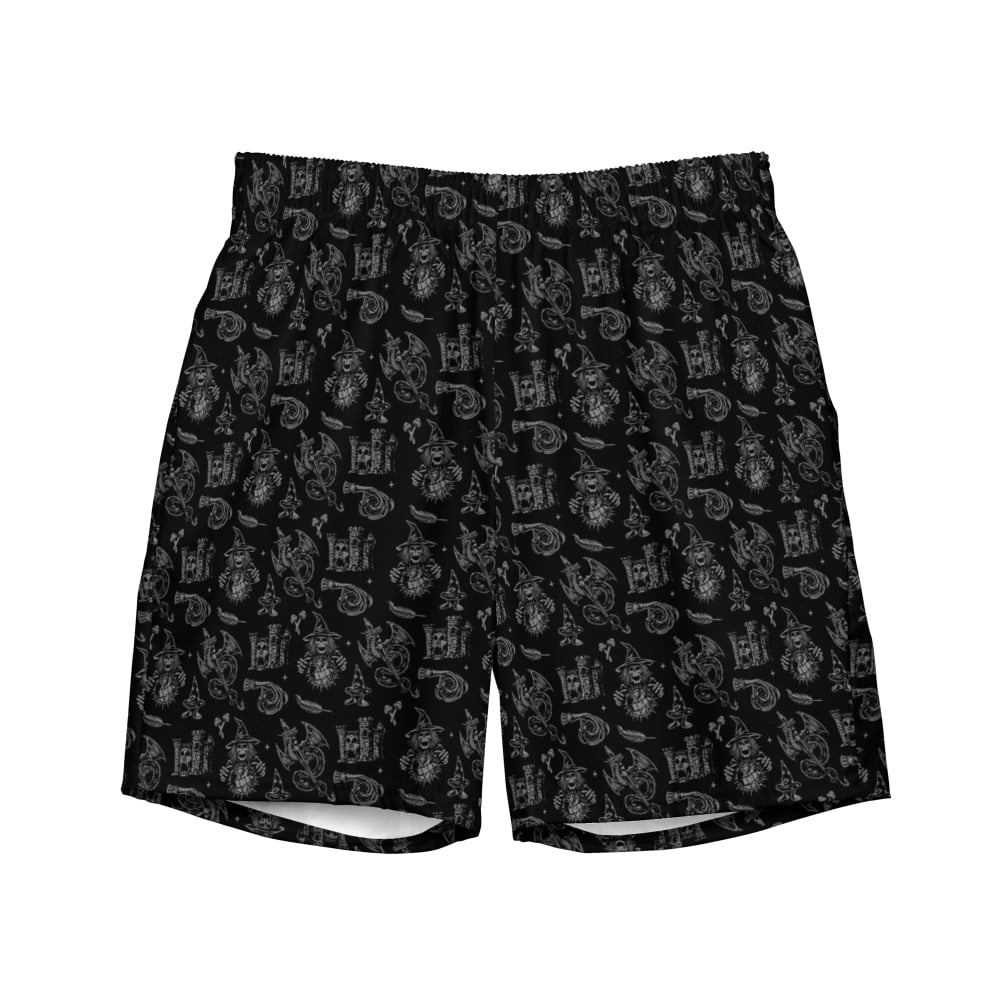 ’Black Magic’ Witch Goth Swim Shorts - Gothic Swim Trunks