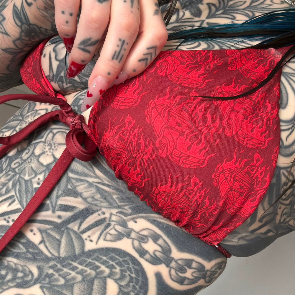 ’Burning Red’ String ACAB Bikini Top - Alternative Bikini