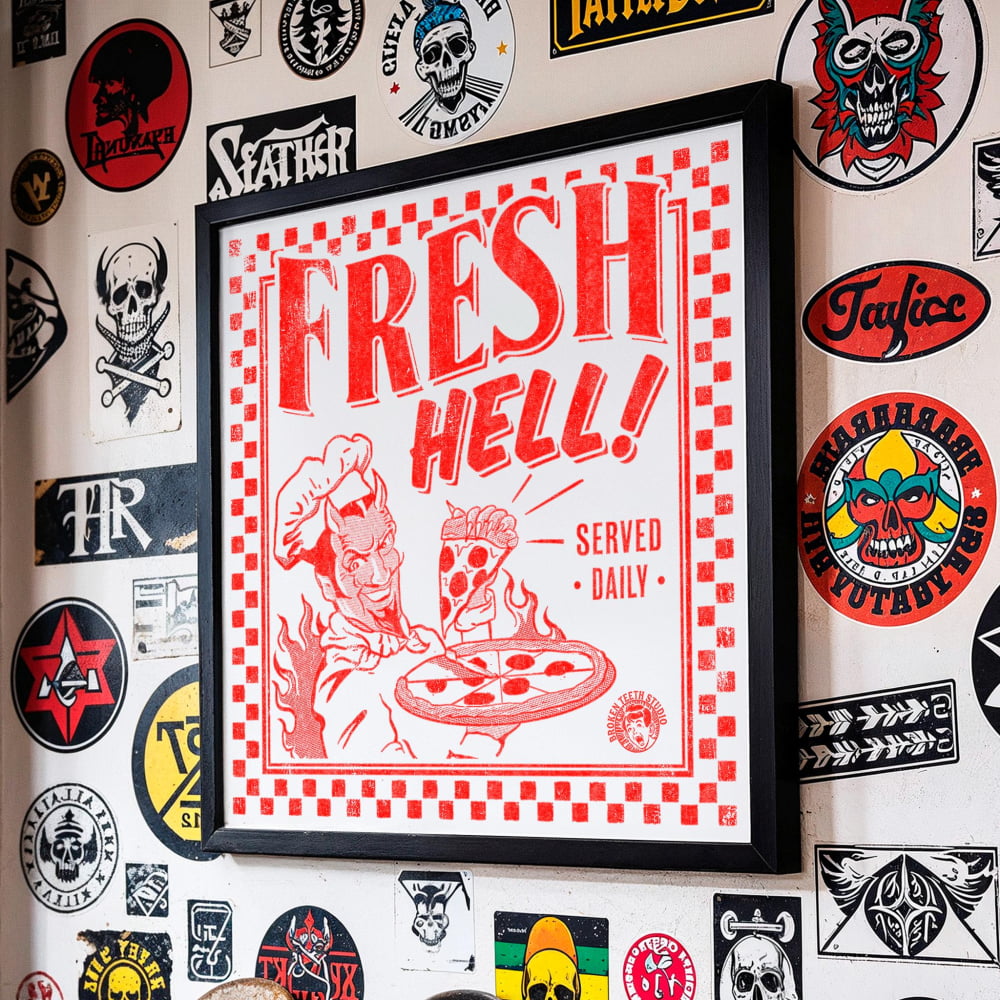 ’Fresh Hell’ Pizza Devil Poster | Mid-Century Modern