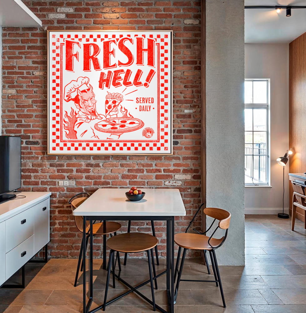 ’Fresh Hell’ Pizza Devil Poster | Mid-Century Modern