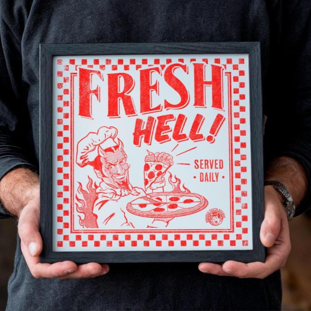 ’Fresh Hell’ Pizza Devil Poster | Mid-Century Modern