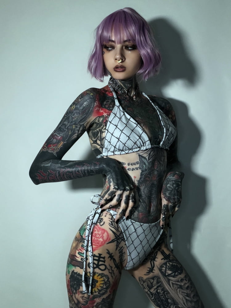 Full-Set ’Caged London’ String Punk Bikini Set - Goth