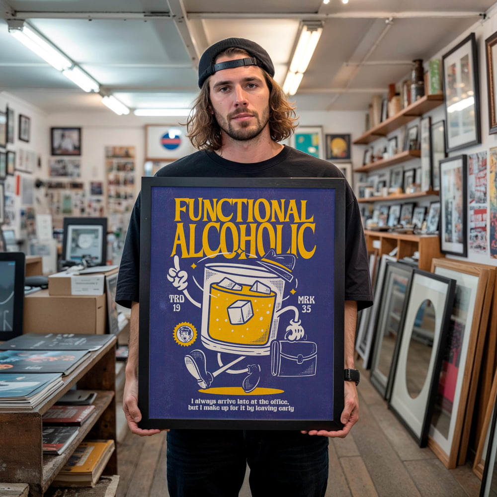 Functional Alcoholic Poster - Retro Bar Decor | Bartender