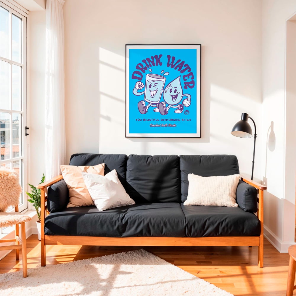 Funny Kitchen Print – Retro H2O Mascot | Drink Water Poster