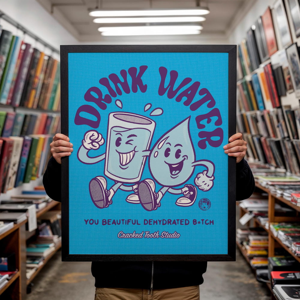 Funny Kitchen Print – Retro H2O Mascot | Drink Water Poster