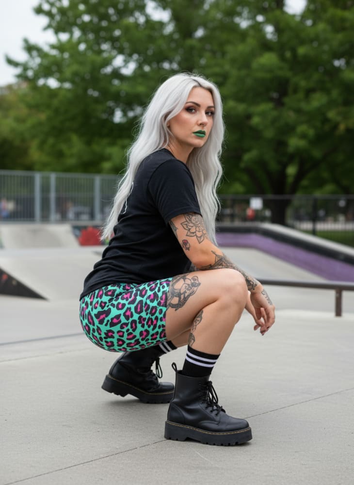 Leopard Teal & Pink Punk Yoga Shorts - Death and Friends