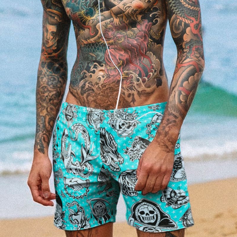’Nautical’ Traditional Tattoo Eco Swim Shorts - Goth & Punk