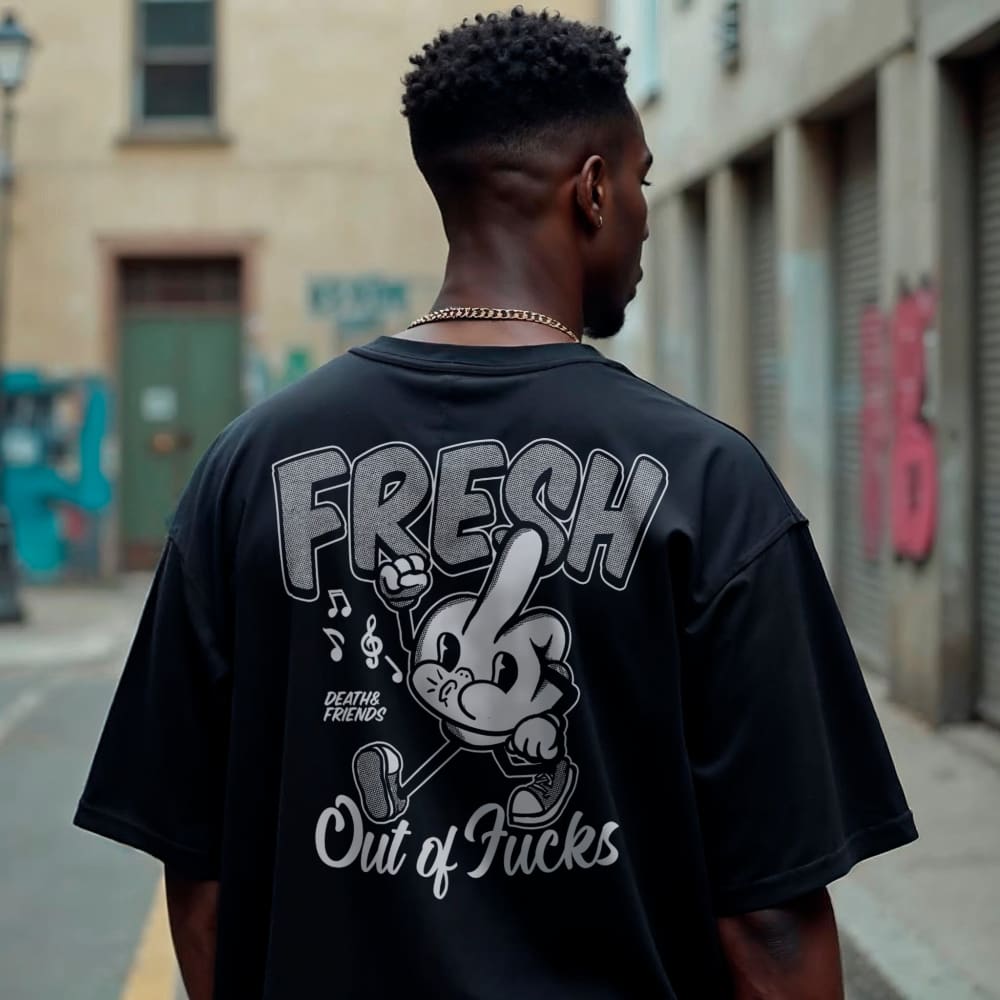 Oversized Fresh Out of Fucks T Shirt Death & Friends Funny