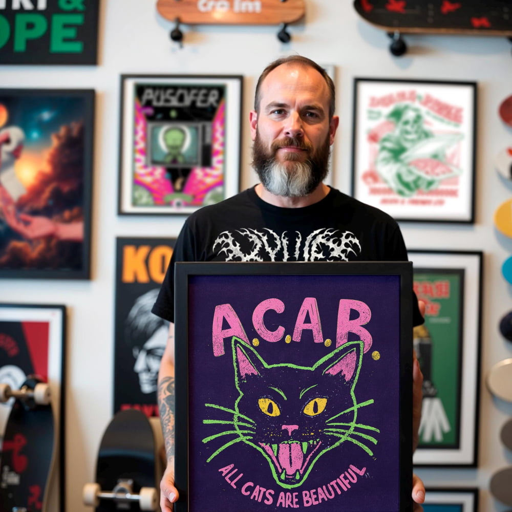 Punk Cat Artwork – Skateboarding Poster | Defund The Police