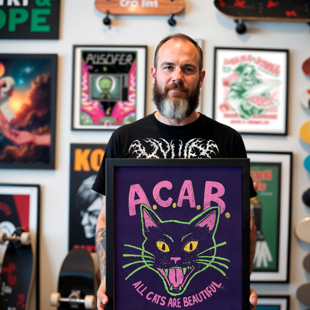 Punk Cat Poster – ACAB Collage Cat Artwork | Skateboard Art