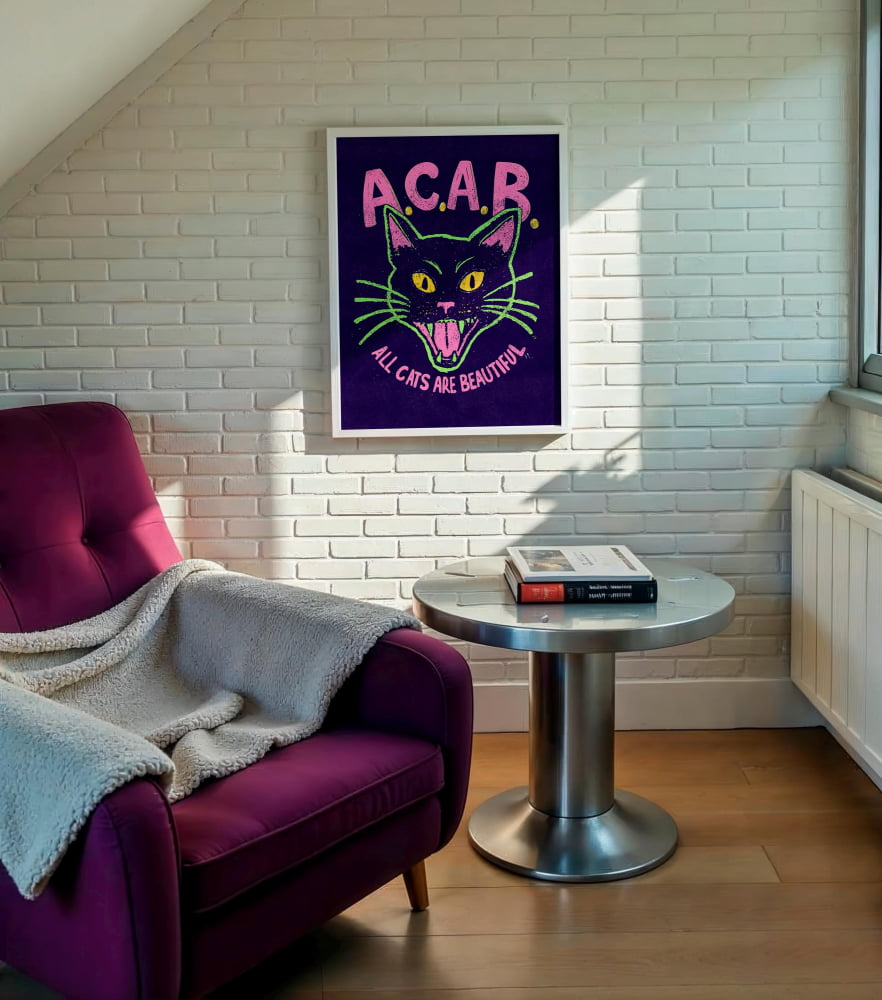 Punk Cat Poster – ACAB Collage Cat Artwork | Skateboard Art