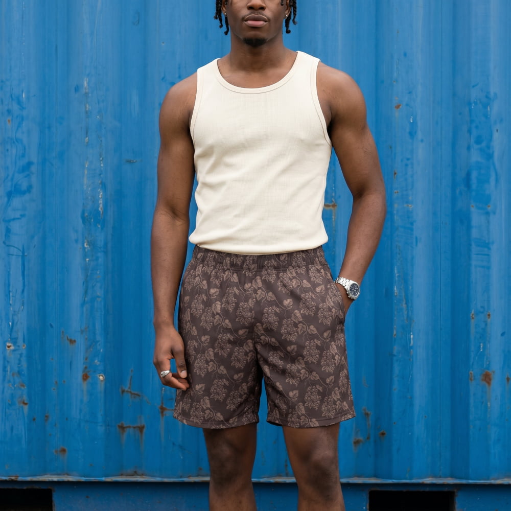 ’Sicilian Gravevine’ Brown Swim Shorts - Summer Goth