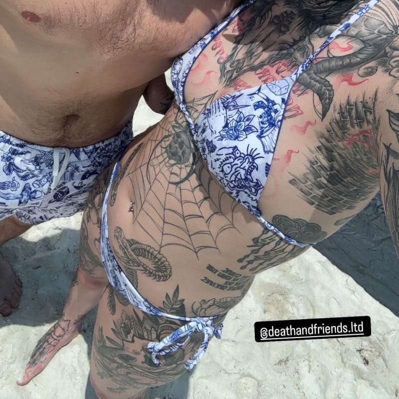 ’Stencil’ Traditional Tattoo Swim Trunks - Punk Gym Shorts