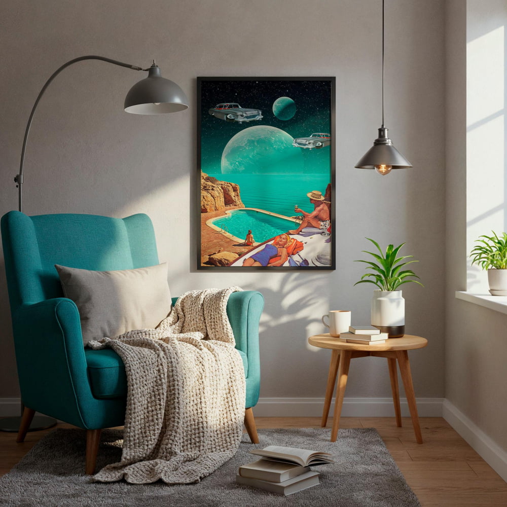 Surreal Vintage Swimmers Art - Cosmic Leisure Retro