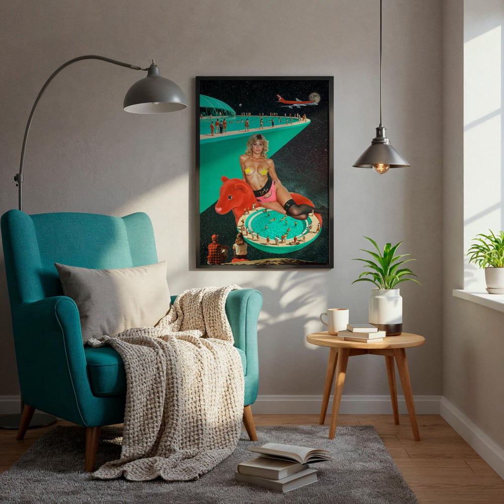 Surreal Wall Art – Planetary Pool Poster | Vintage Collage