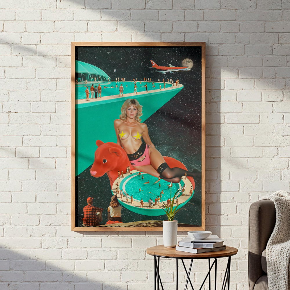 Surreal Wall Art – Planetary Pool Poster | Vintage Collage