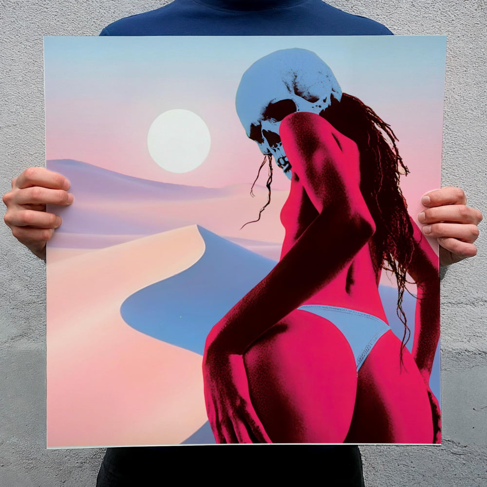 Surrealist Skull Print – Pastel Collage Art | Retro