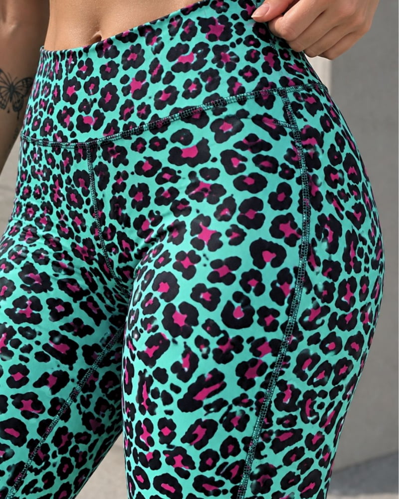 Teal & Pink Leopard Yoga Leggings - Death & Friends - Punk