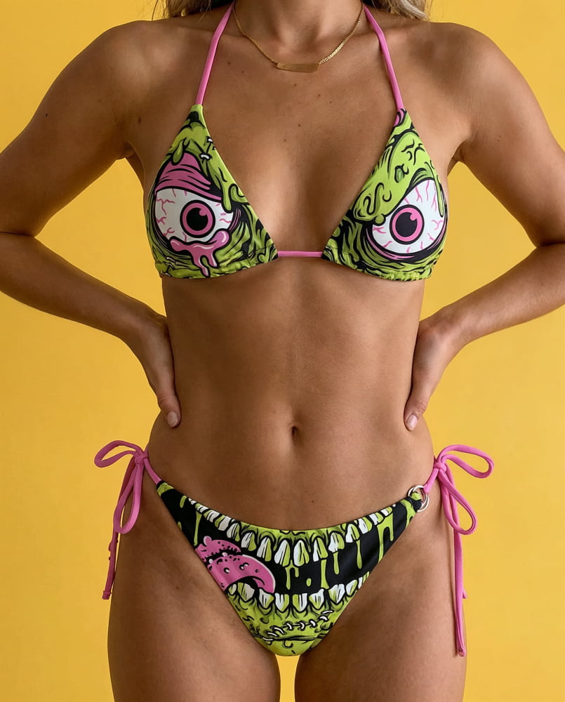 Toxic-Bile Green String Bikini Set - Death and Friends