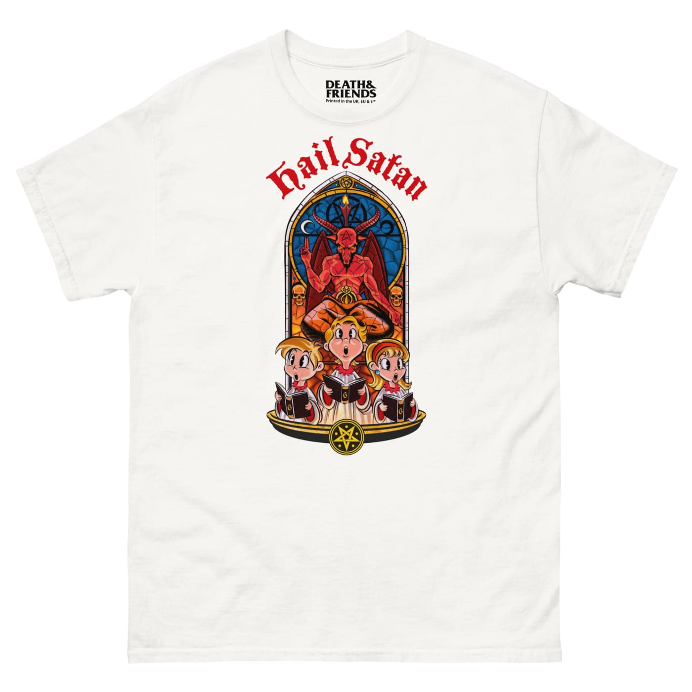 Cartoon Hail Satan T - Shirt - Death and Friends