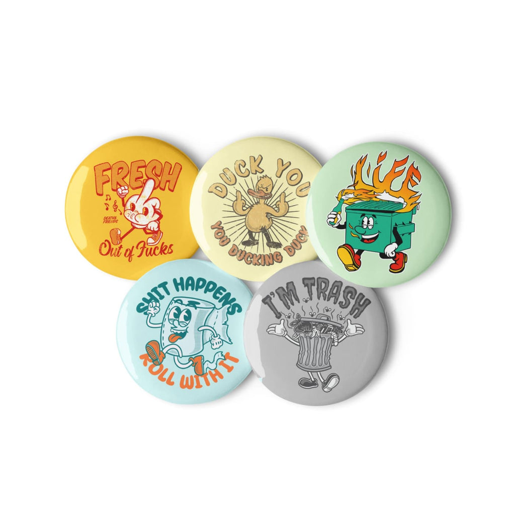 Set of 5 pin buttons - Rude Character Mascots - Badge