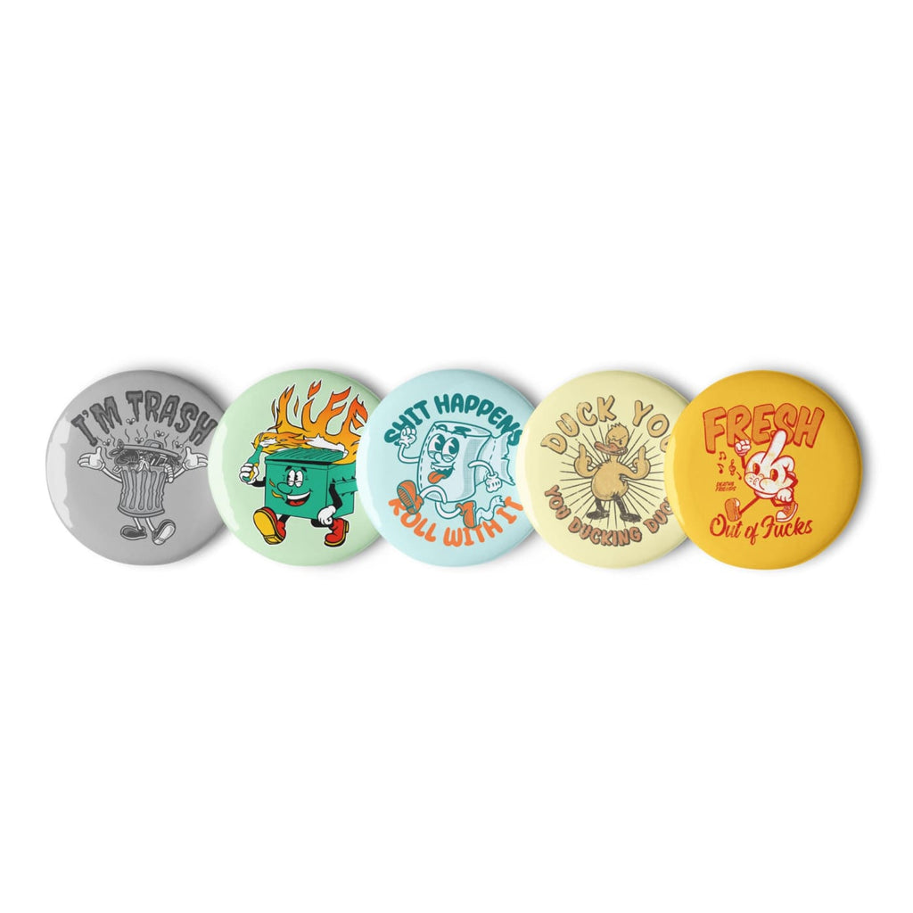 Set of 5 pin buttons - Rude Character Mascots - 2.25″