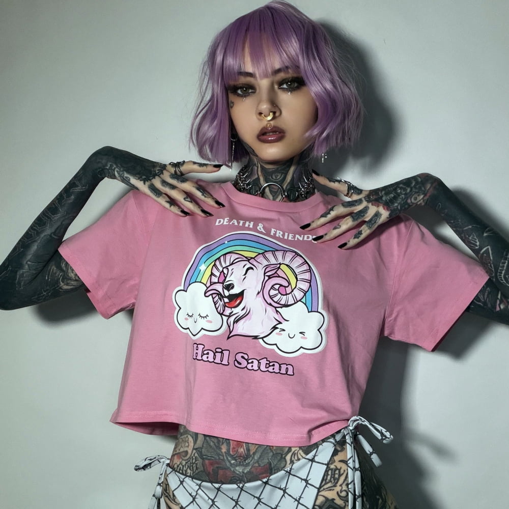 Women’s Kawaii Hail Satan Cropped T-Shirt - Death