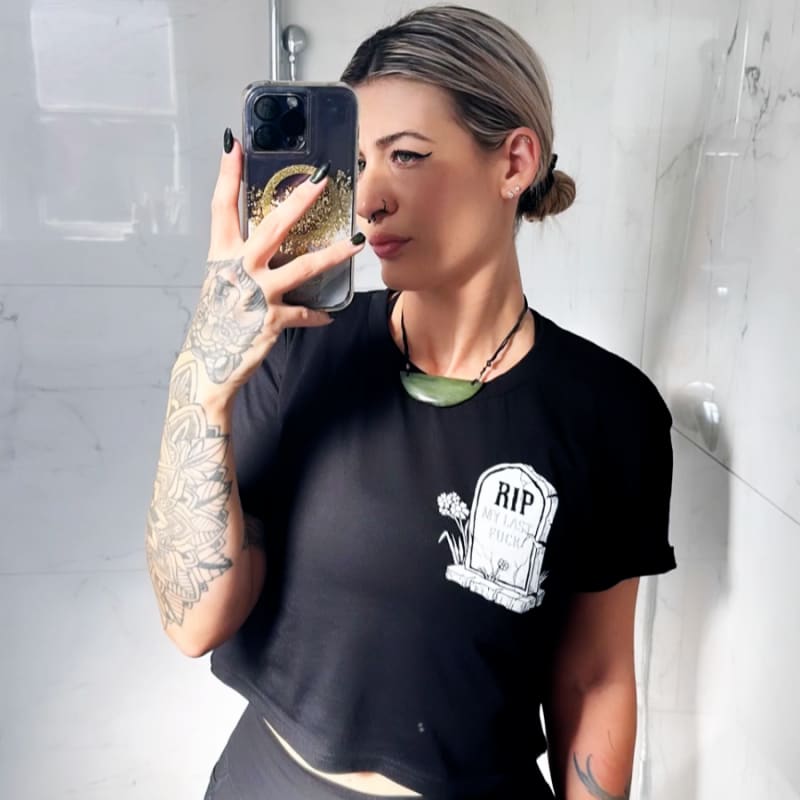 Women’s RIP My Last Fuck crop top - Death and Friends