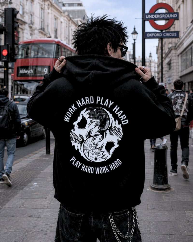 Work Hard Play Hard Zip Up Hoodie - Death and Friends