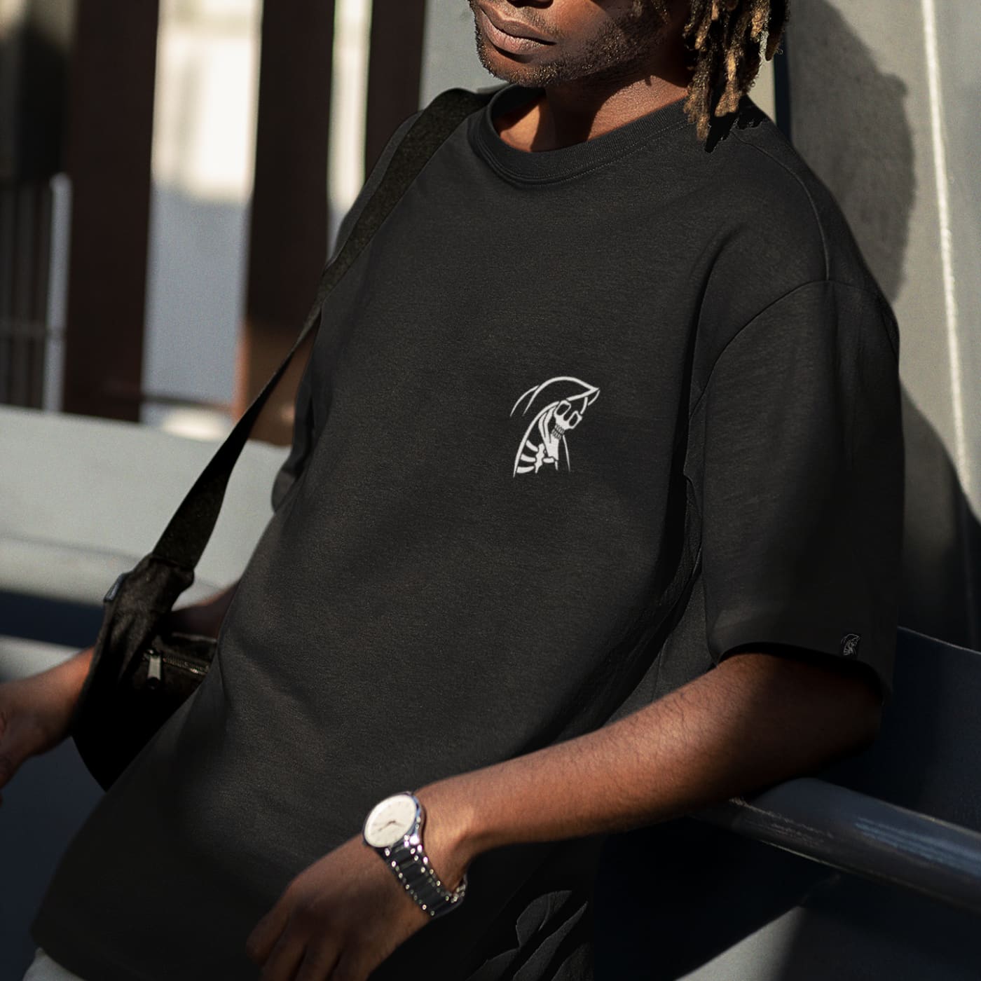 Oversized Black T-shirt - Death and Friends - Extra Long Tee