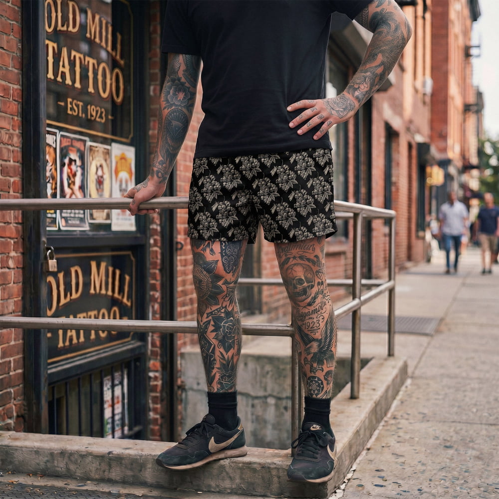 ’Black Harvest’ Goth Swim Shorts - Goth Swim Trunks &