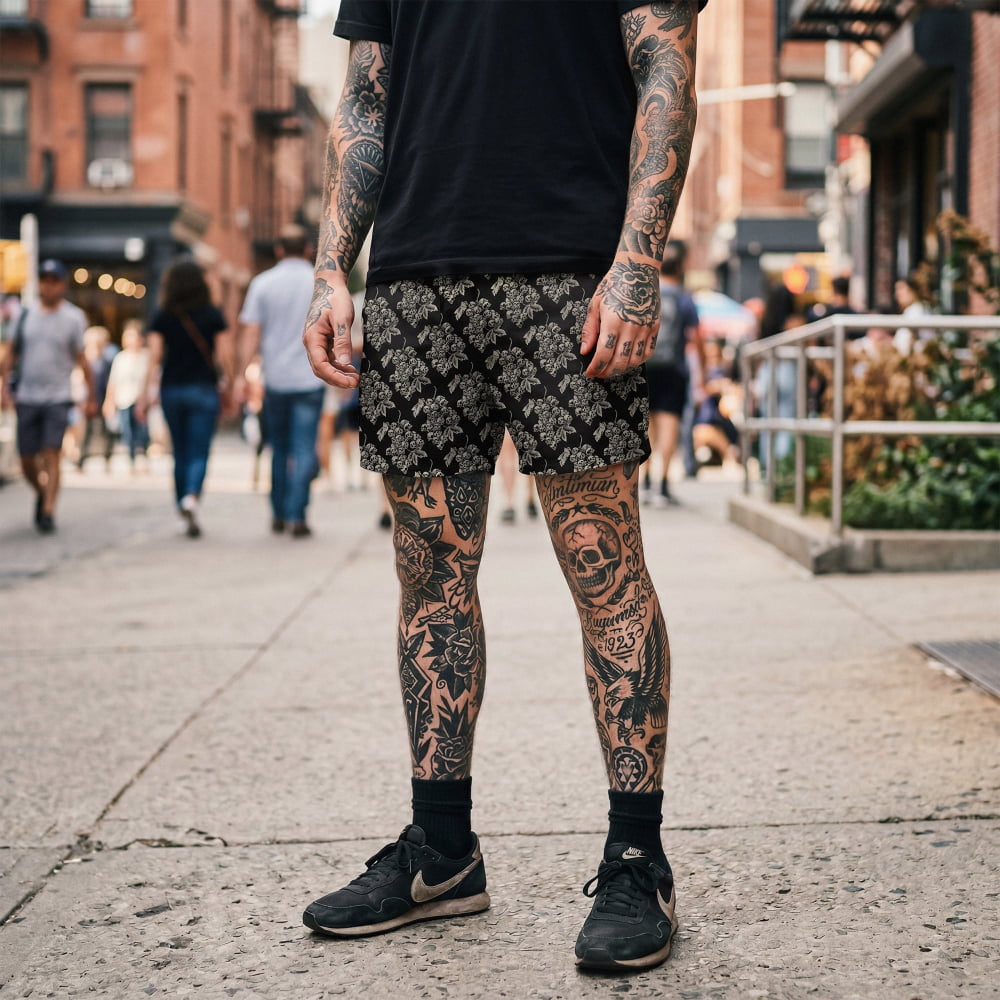 ’Black Harvest’ Goth Swim Shorts - Goth Swim Trunks &