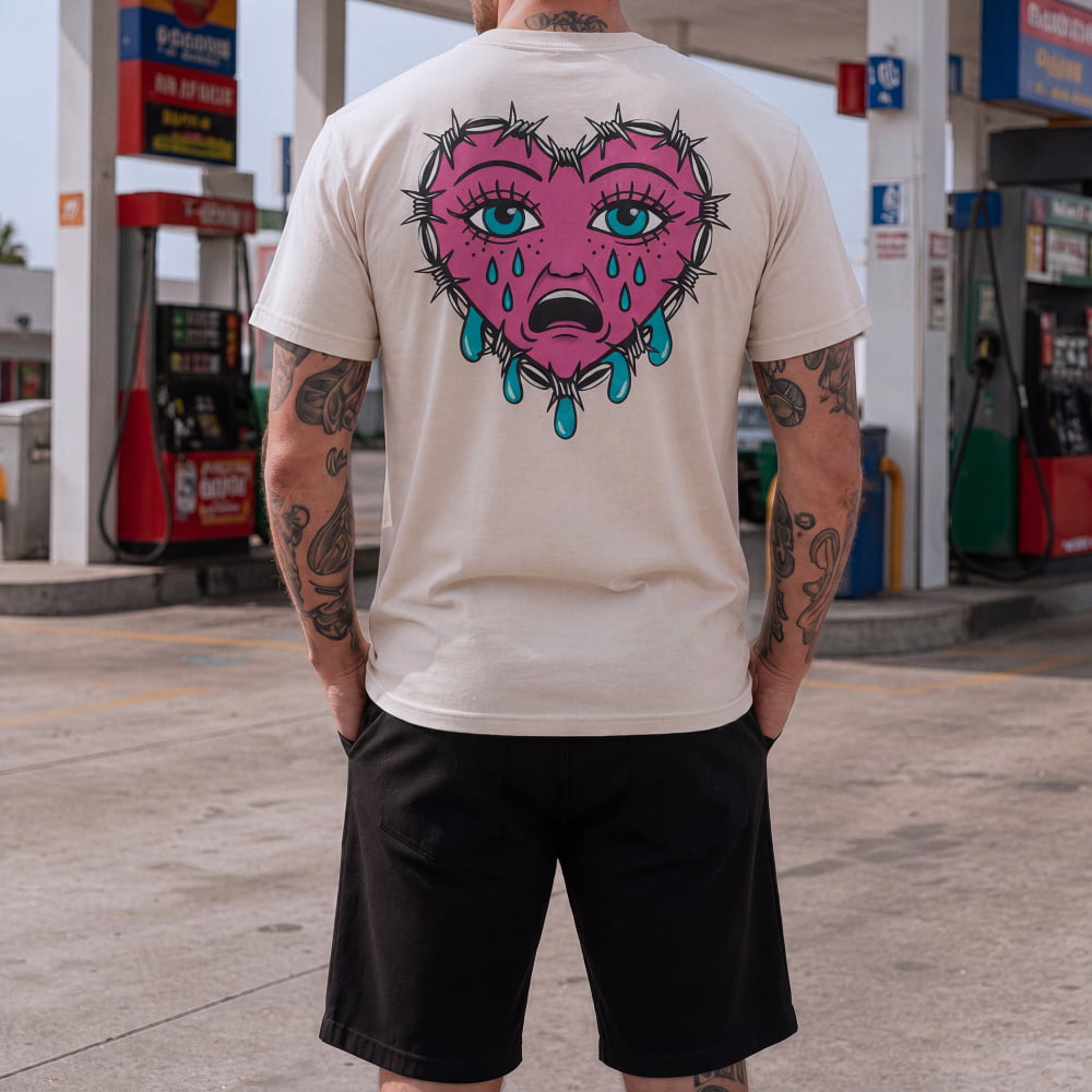 Cry Heart Tattoo Back Print T-Shirt - Death and Friends