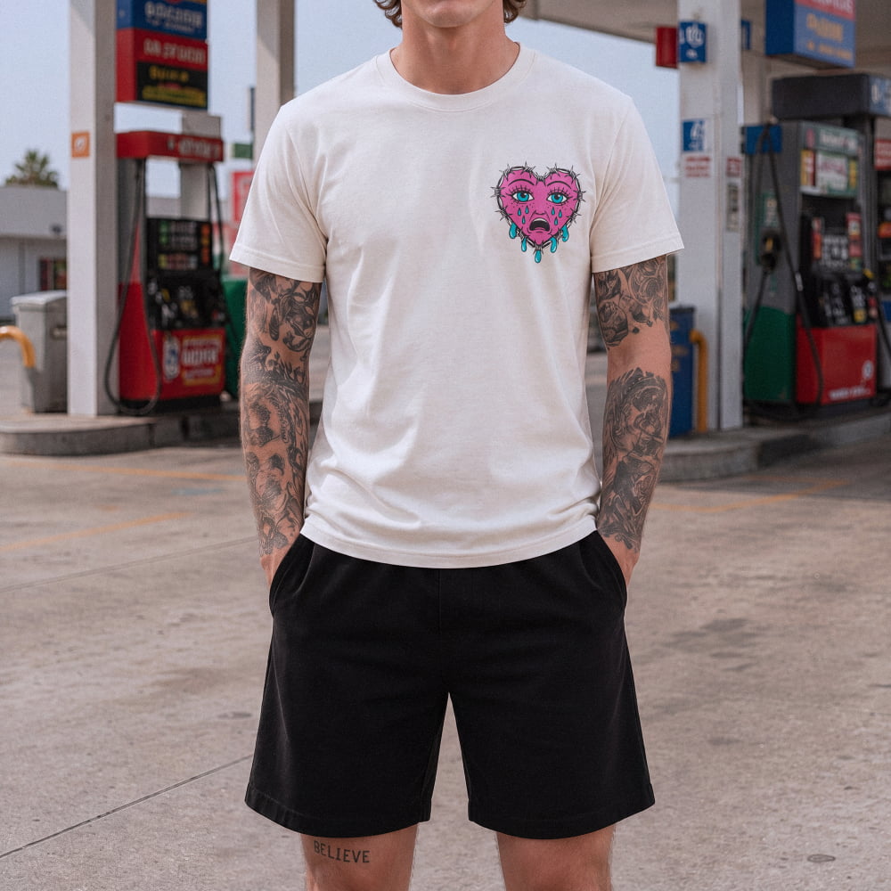 Cry Heart Tattoo Back Print T-Shirt - Death and Friends