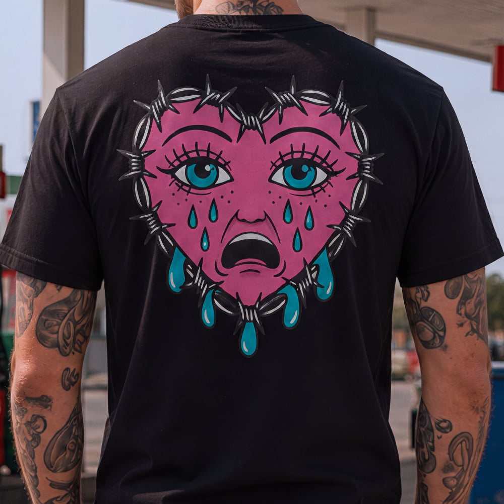 Cry Heart Tattoo Back Print T-Shirt - Death and Friends