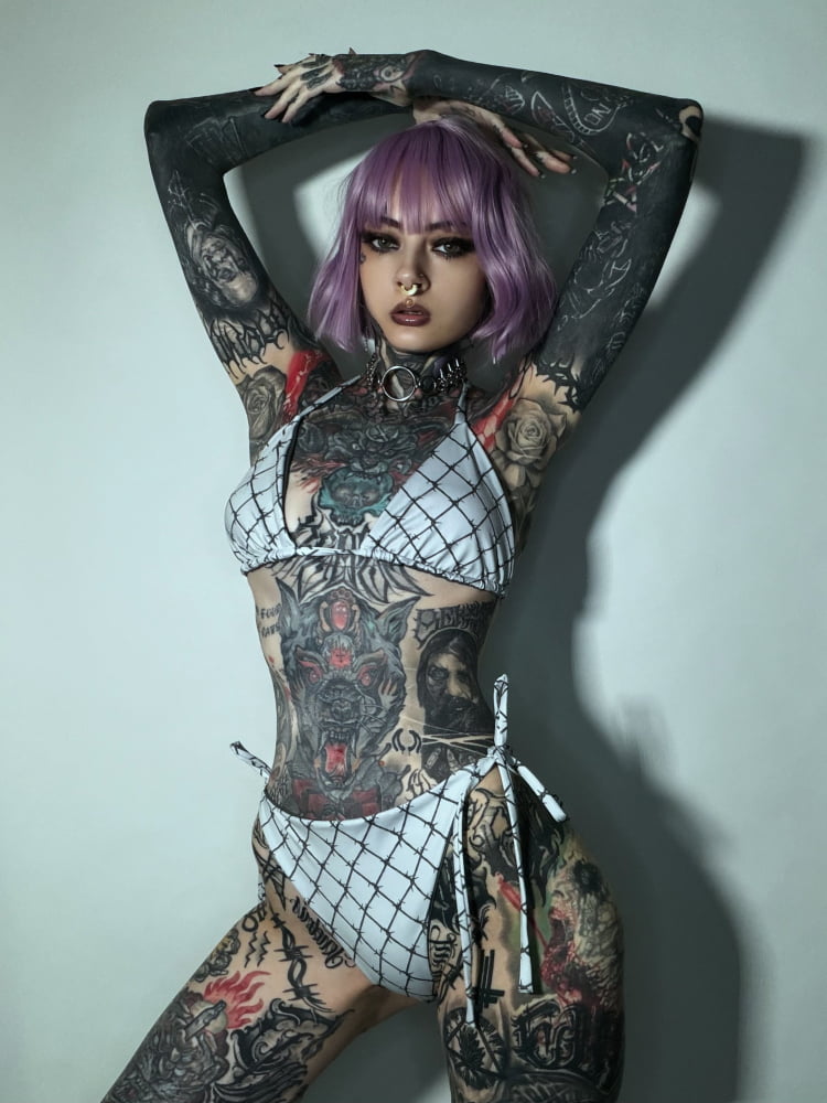 Full-Set ’Caged London’ String Punk Bikini Set - Goth