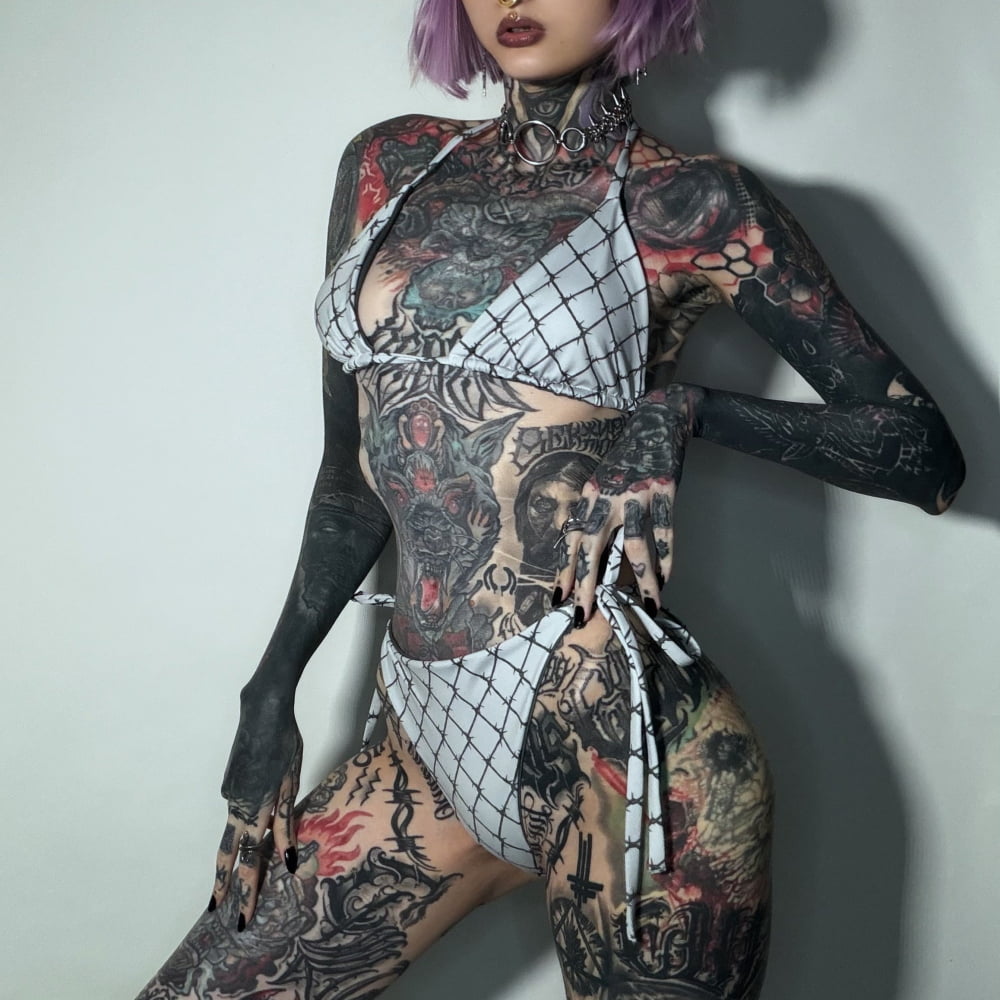 Full-Set ’Caged London’ String Punk Bikini Set - Goth