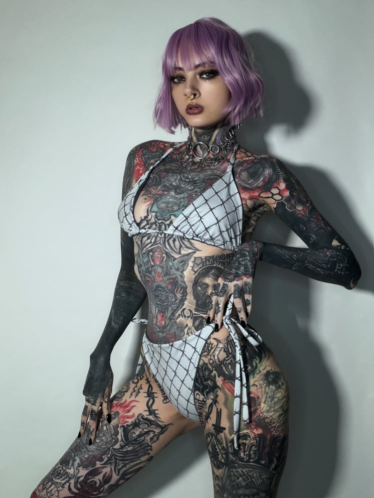 Full-Set ’Caged London’ String Punk Bikini Set - Goth