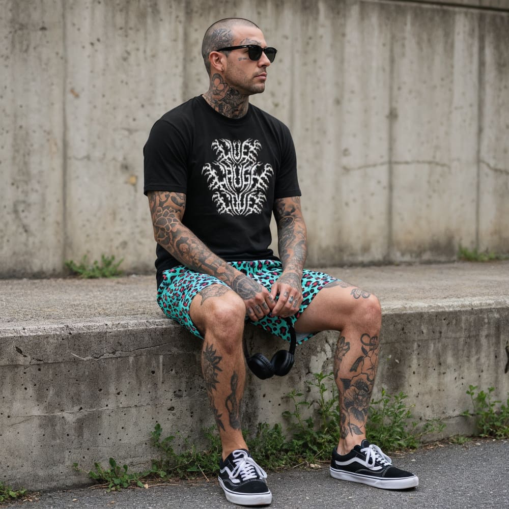 Leopard Teal & Pink Swim Shorts - Death and Friends - Goth