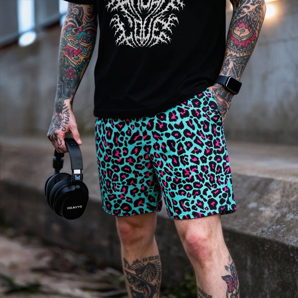 Leopard Teal & Pink Swim Shorts - Death and Friends - Goth