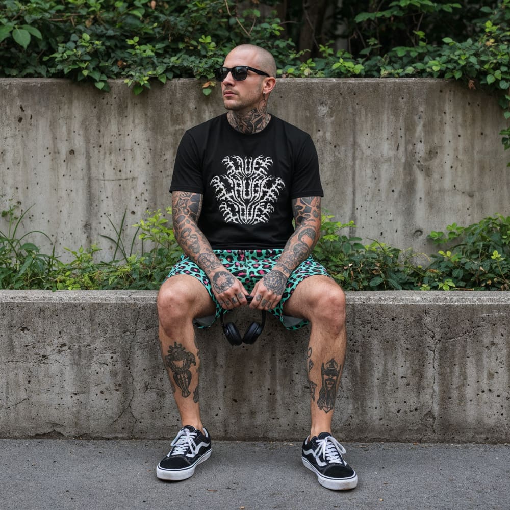 Leopard Teal & Pink Swim Shorts - Death and Friends - Goth