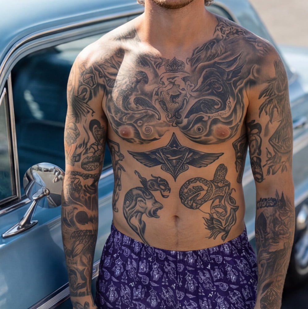 ’Midnight’ Witch Swim Shorts - Goth Swim Trunks - Witchy