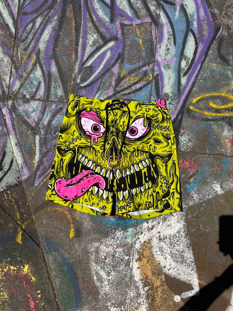Toxic-Bile Green Board Shorts - Death and Friends - Goth