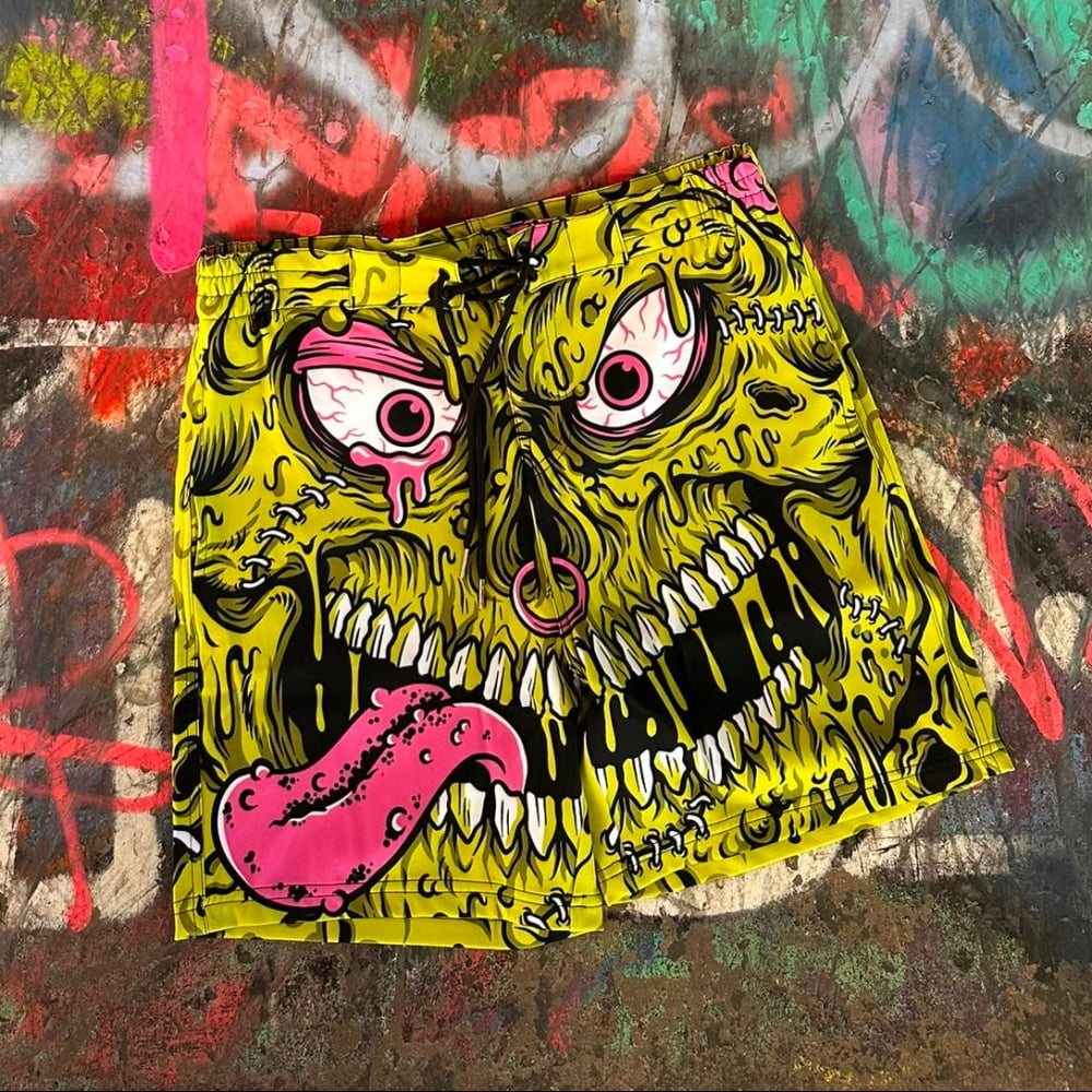 Toxic-Bile Green Board Shorts - Death and Friends - Goth