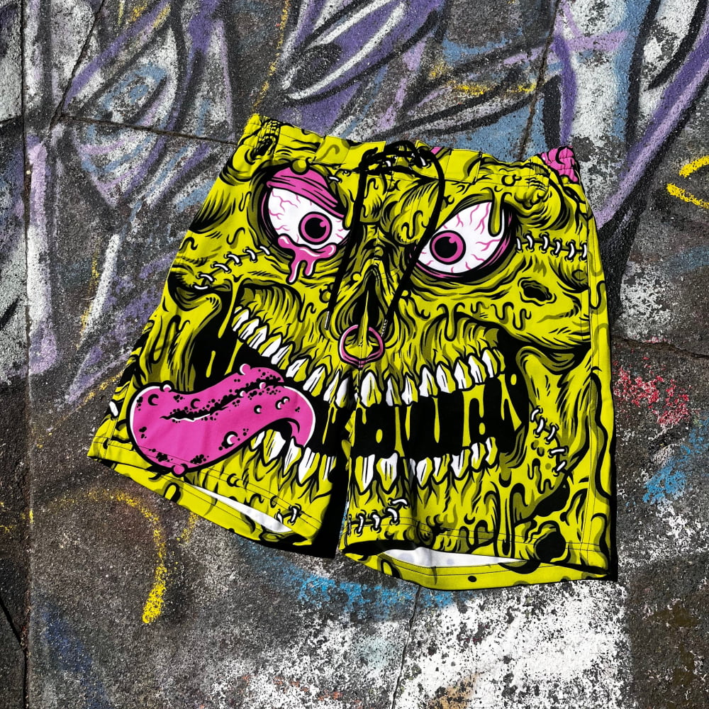 Toxic-Bile Green Board Shorts - Death and Friends - Goth