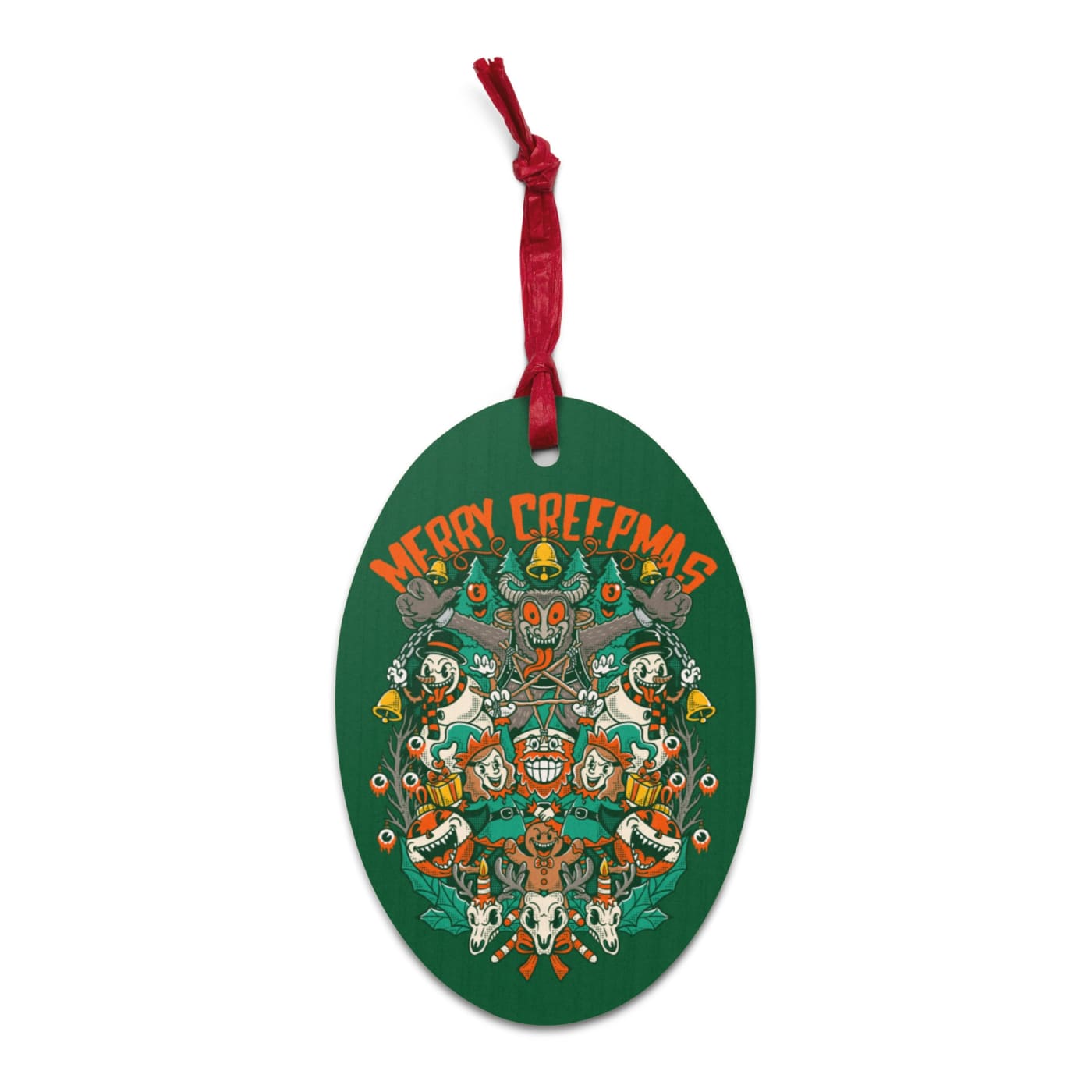 Merry Creepmas Wooden Tree Ornament - Krampus Christmas