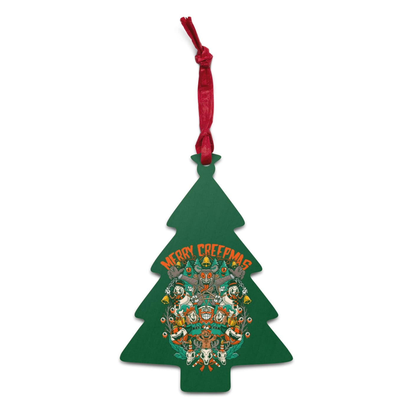 Merry Creepmas Wooden Tree Ornament - Krampus Christmas