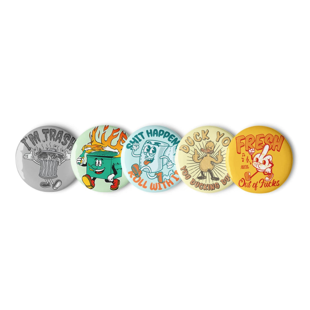 Set of 5 pin buttons - Rude Character Mascots - 1.25″